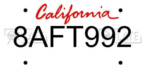 8AFT992 California License Plate