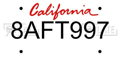8AFT997 California License Plate