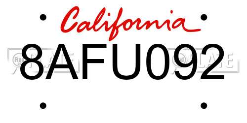8AFU092 California License Plate