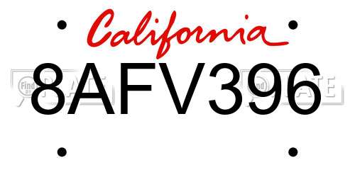 8AFV396 California License Plate
