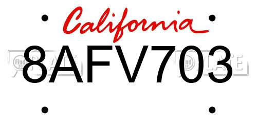 8AFV703 California License Plate