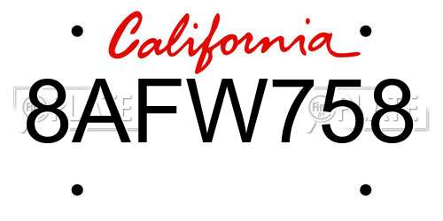 8AFW758 California License Plate