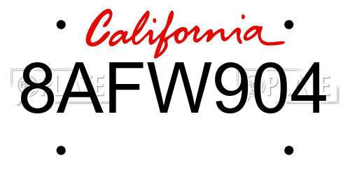 8AFW904 California License Plate