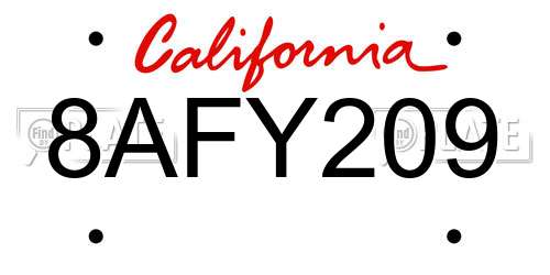 8AFY209 California License Plate