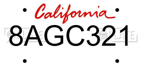 8AGC321 California License Plate