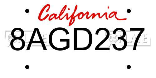 8AGD237 California License Plate