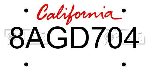 8AGD704 California License Plate