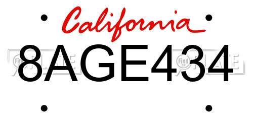 8AGE434 California License Plate