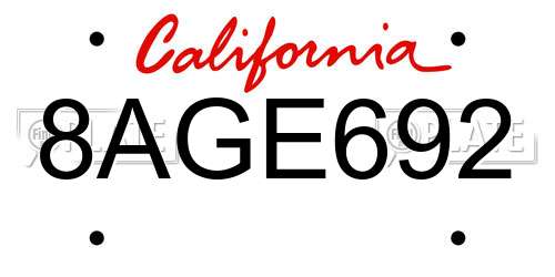 8AGE692 California License Plate