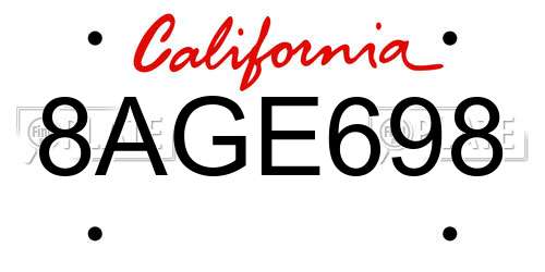 8AGE698 California License Plate