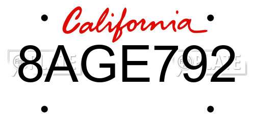 8AGE792 California License Plate