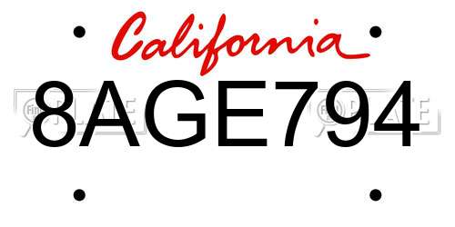 8AGE794 California License Plate