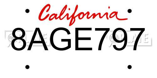 8AGE797 California License Plate