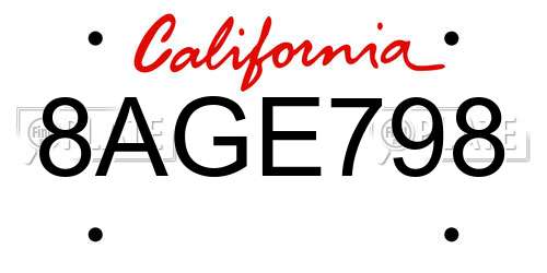 8AGE798 California License Plate