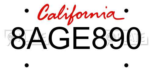 8AGE890 California License Plate
