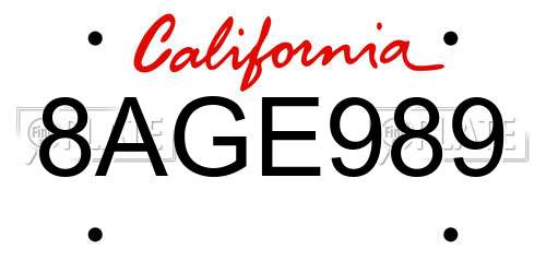 8AGE989 California License Plate