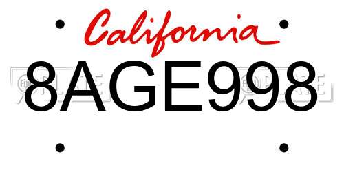 8AGE998 California License Plate