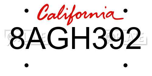 8AGH392 California License Plate