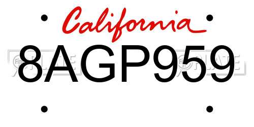 8AGP959 California License Plate