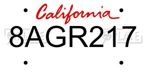 8AGR217 California License Plate