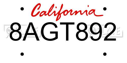 8AGT892 California License Plate