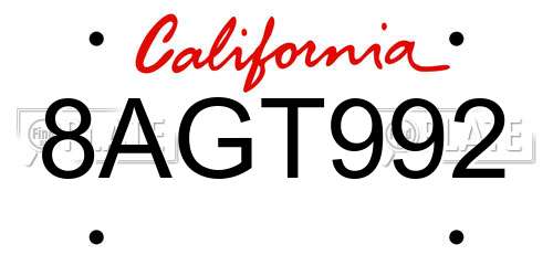 8AGT992 California License Plate