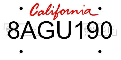 8AGU190 California License Plate