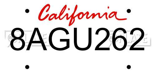 8AGU262 California License Plate