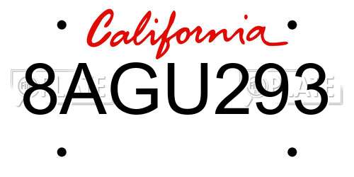 8AGU293 California License Plate