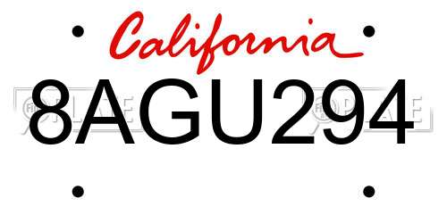8AGU294 California License Plate