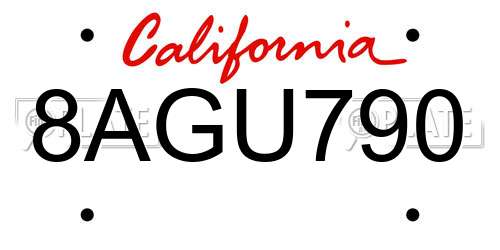 8AGU790 California License Plate