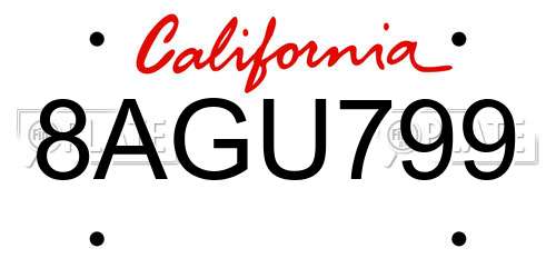 8AGU799 California License Plate