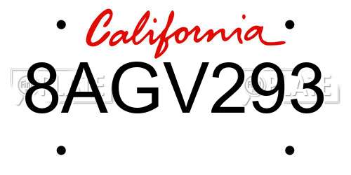8AGV293 California License Plate