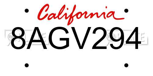 8AGV294 California License Plate
