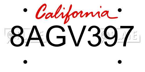 8AGV397 California License Plate