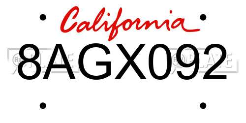 8AGX092 California License Plate
