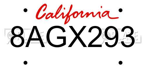 8AGX293 California License Plate