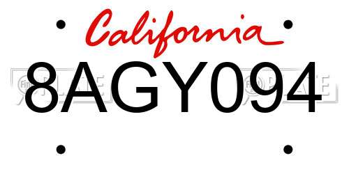 8AGY094 California License Plate