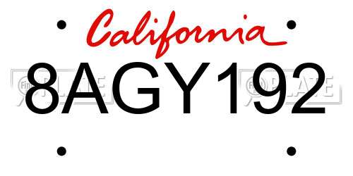 8AGY192 California License Plate