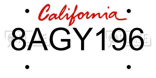 8AGY196 California License Plate