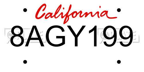 8AGY199 California License Plate