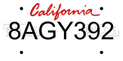 8AGY392 California License Plate