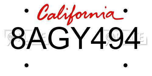 8AGY494 California License Plate