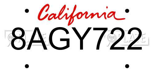 8AGY722 California License Plate