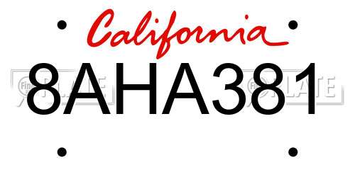 8AHA381 California License Plate