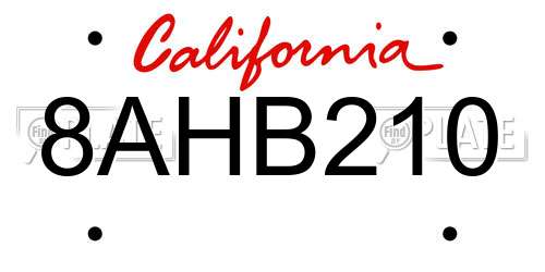 8AHB210 California License Plate