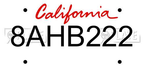 8AHB222 California License Plate