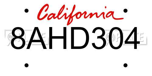 8AHD304 California License Plate