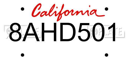 8AHD501 California License Plate