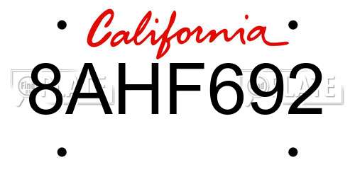 8AHF692 California License Plate